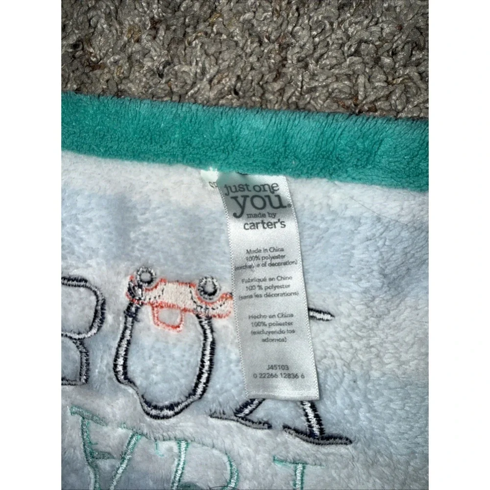 Carter's Just One Year BABY Blue Striped Velboa Soft Baby Blanket Red‎ Truck